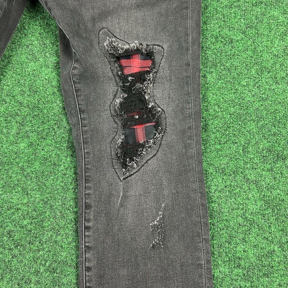 Judy Blue Jeans Skinny‎ Fit Womens 15/32 Mid Rise Black Denim Red Plaid Patch - Picture 7 of 12